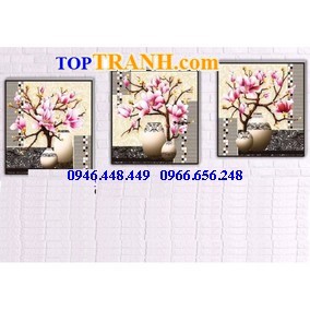 Tranh gắn đá bình hoa 3 bức